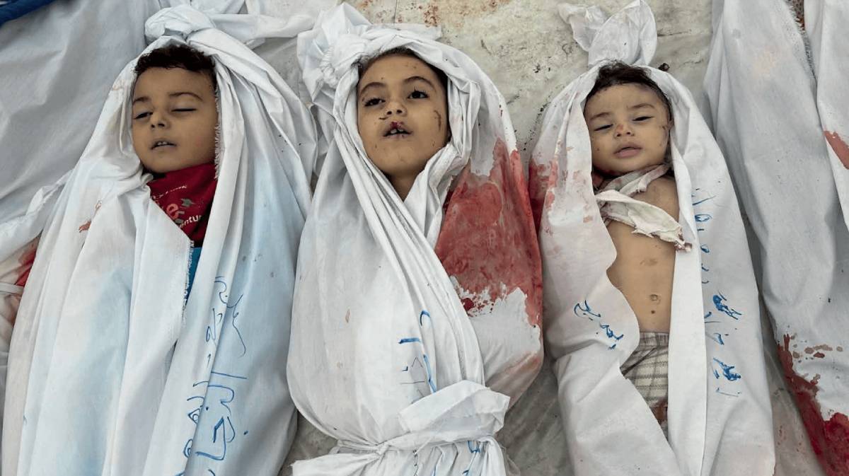 The lifeless bodies of the children killed in the Israeli military's airstrikes on the Al-Bureij Refugee Camp in the city of Deir al-Balah, Gaza, on October 24, 2023, were brought to the Al-Aqsa Martyrs Hospital.